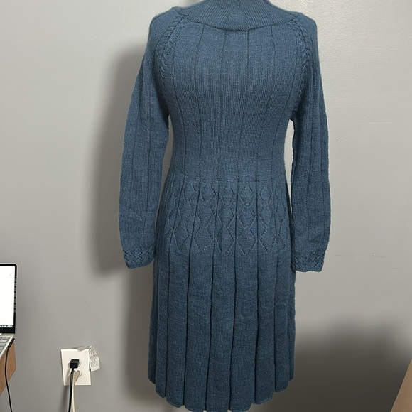 No brand blue wool knit a- line midi mock neck dress size small - Picture 7 of 13